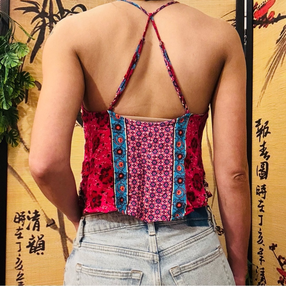 Abbeline Festival Boho Printed Spaghetti Strap Crop Tank Top​ - Picture 3 of 8
